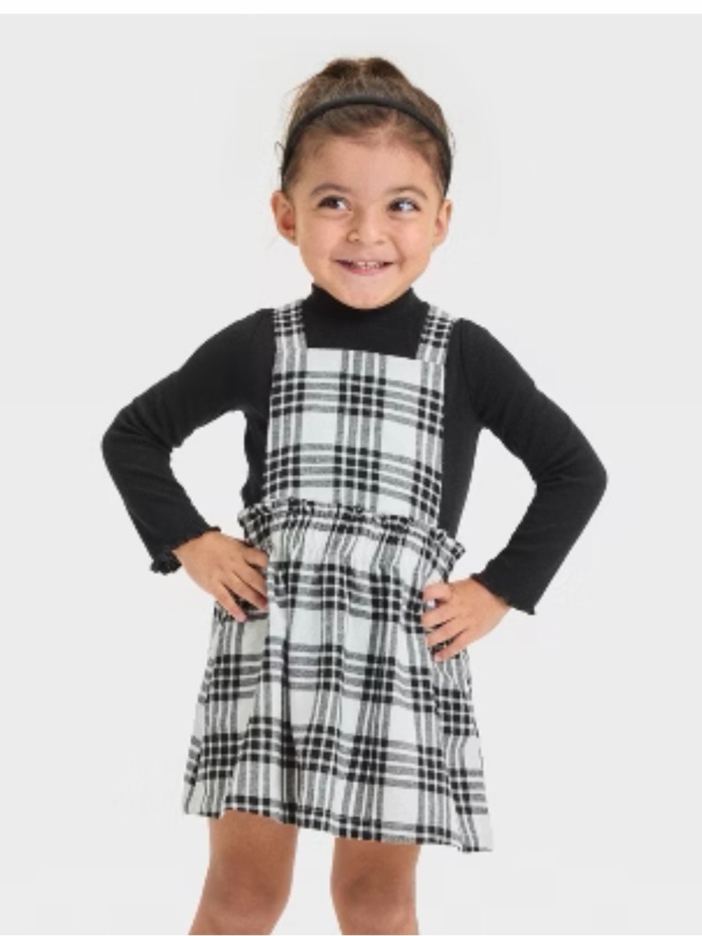 Cat & Jack Black & White Plaid Checkered Skirtall Dress 3T